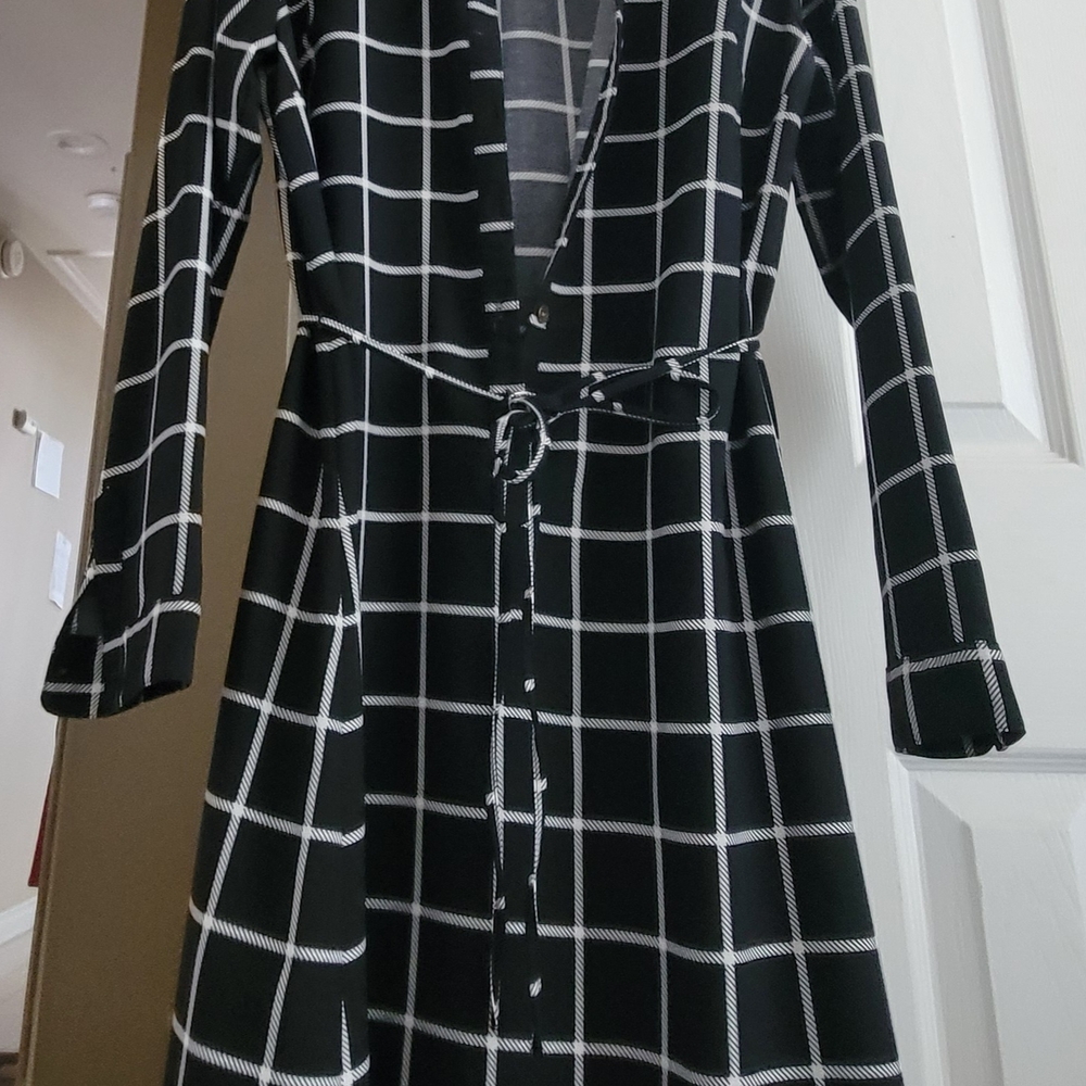 Merona Black and White A-Line Dress with Cuffed Long Sleeves